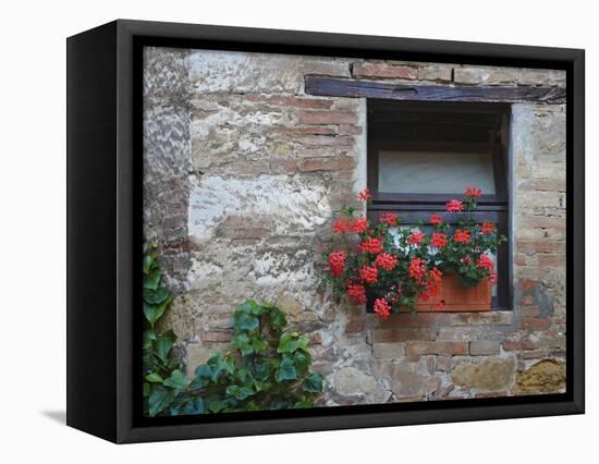 Flowers in a Window In a Tuscan Village, San Quirico d'Orcia, Italy-Dennis Flaherty-Framed Premier Image Canvas