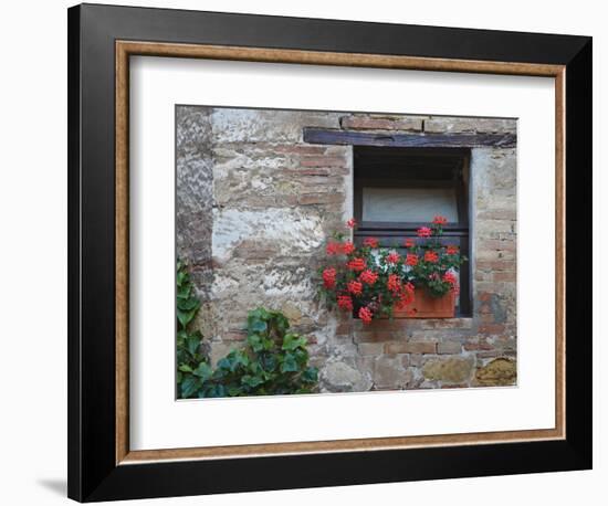 Flowers in a Window In a Tuscan Village, San Quirico d'Orcia, Italy-Dennis Flaherty-Framed Photographic Print