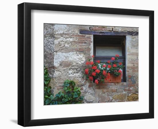 Flowers in a Window In a Tuscan Village, San Quirico d'Orcia, Italy-Dennis Flaherty-Framed Photographic Print
