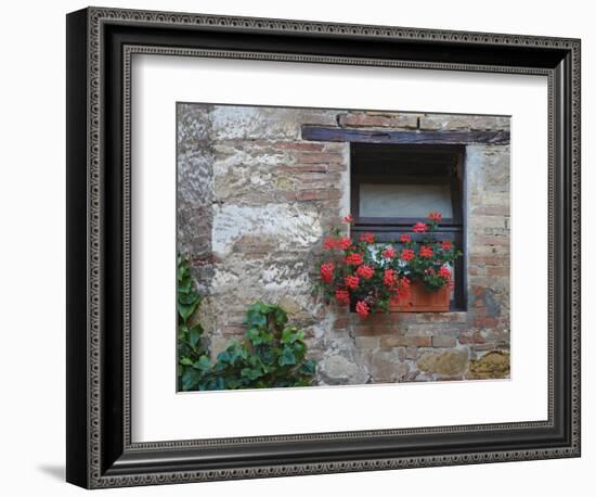 Flowers in a Window In a Tuscan Village, San Quirico d'Orcia, Italy-Dennis Flaherty-Framed Photographic Print