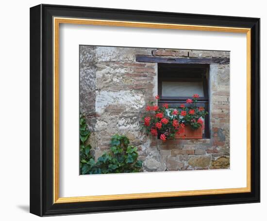 Flowers in a Window In a Tuscan Village, San Quirico d'Orcia, Italy-Dennis Flaherty-Framed Photographic Print