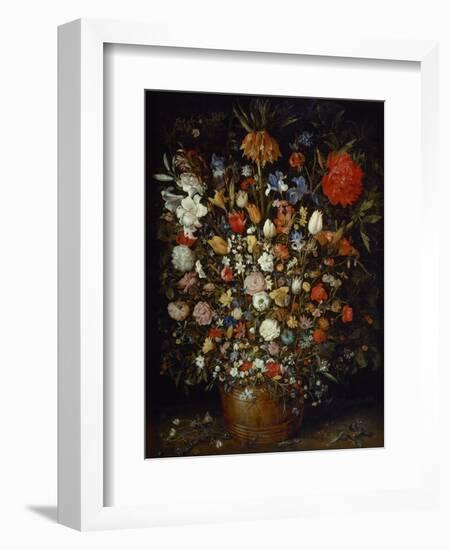 Flowers in a Wooden Vessel, Ca 1606-Jan Brueghel the Elder-Framed Giclee Print