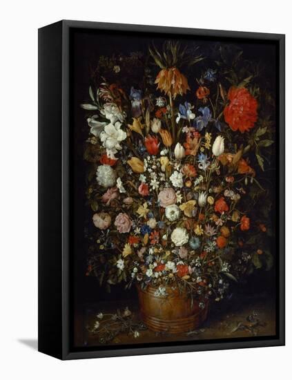 Flowers in a Wooden Vessel, Ca 1606-Jan Brueghel the Elder-Framed Premier Image Canvas