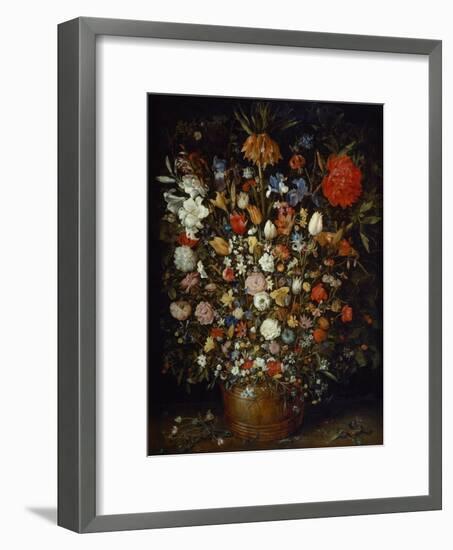 Flowers in a Wooden Vessel, Ca 1606-Jan Brueghel the Elder-Framed Giclee Print