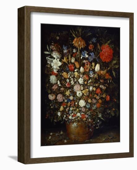 Flowers in a Wooden Vessel, Ca 1606-Jan Brueghel the Elder-Framed Giclee Print