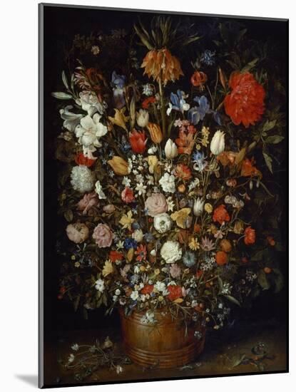 Flowers in a Wooden Vessel, Ca 1606-Jan Brueghel the Elder-Mounted Giclee Print