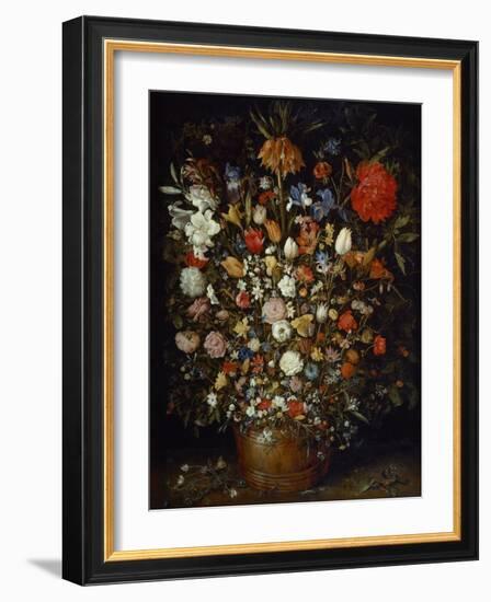 Flowers in a Wooden Vessel, Ca 1606-Jan Brueghel the Elder-Framed Giclee Print