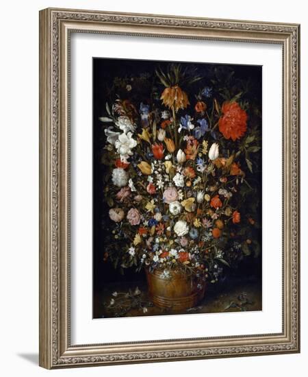 Flowers in a Wooden Vessel-Jan Brueghel the Elder-Framed Giclee Print