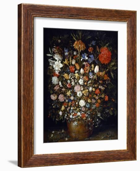 Flowers in a Wooden Vessel-Jan Brueghel the Elder-Framed Giclee Print