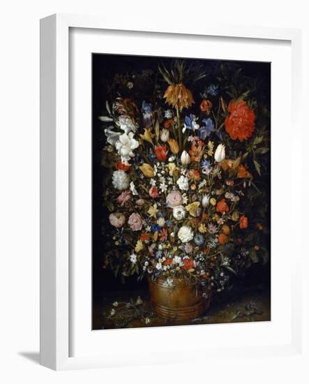 Flowers in a Wooden Vessel-Jan Brueghel the Elder-Framed Giclee Print