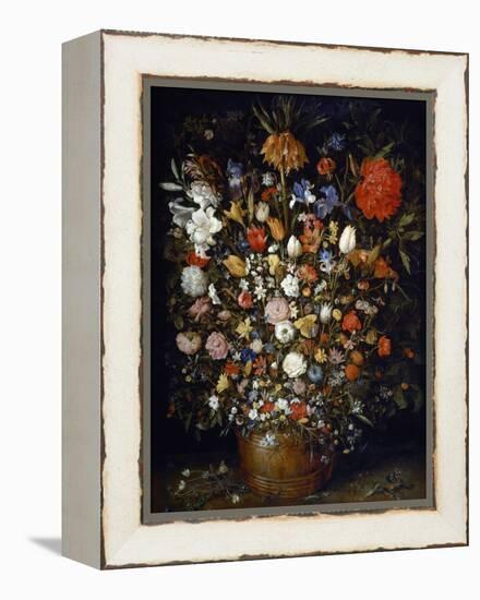 Flowers in a Wooden Vessel-Jan Brueghel the Elder-Framed Premier Image Canvas