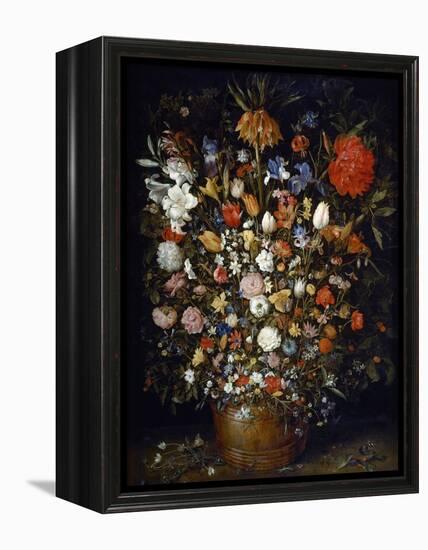 Flowers in a Wooden Vessel-Jan Brueghel the Elder-Framed Premier Image Canvas