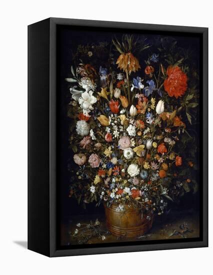 Flowers in a Wooden Vessel-Jan Brueghel the Elder-Framed Premier Image Canvas