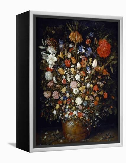 Flowers in a Wooden Vessel-Jan Brueghel the Elder-Framed Premier Image Canvas