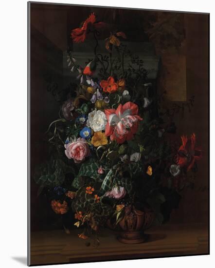 Flowers in an Urn on a Stone Ledge-Rachel Ruysch-Mounted Giclee Print