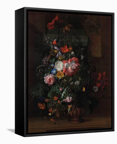 Flowers in an Urn on a Stone Ledge-Rachel Ruysch-Framed Stretched Canvas