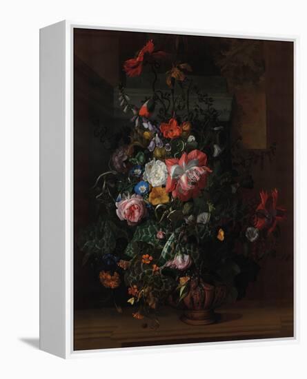 Flowers in an Urn on a Stone Ledge-Rachel Ruysch-Framed Stretched Canvas