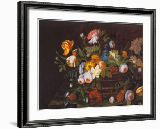 Flowers In Basket-Severin Roesen-Framed Art Print