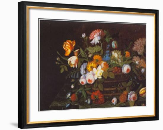 Flowers In Basket-Severin Roesen-Framed Art Print