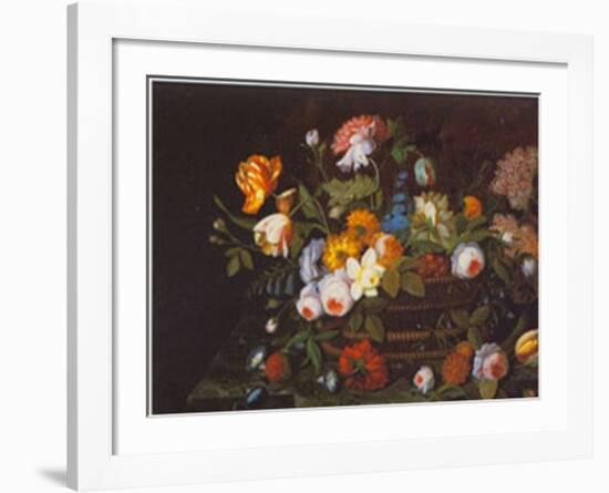 Flowers In Basket-Severin Roesen-Framed Art Print