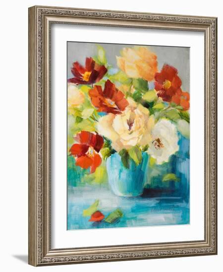 Flowers in Teal Vase 1-Lanie Loreth-Framed Art Print