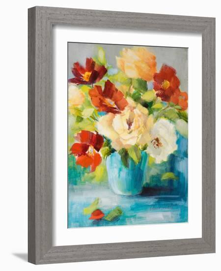 Flowers in Teal Vase 1-Lanie Loreth-Framed Art Print