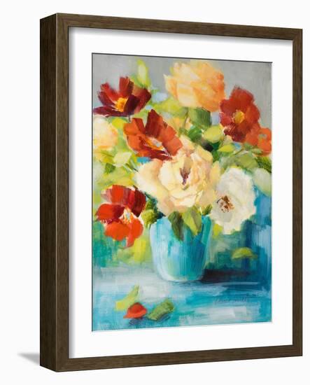 Flowers in Teal Vase 1-Lanie Loreth-Framed Art Print