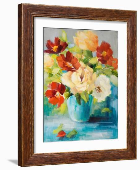 Flowers in Teal Vase 1-Lanie Loreth-Framed Art Print