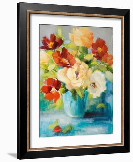 Flowers in Teal Vase 1-Lanie Loreth-Framed Art Print