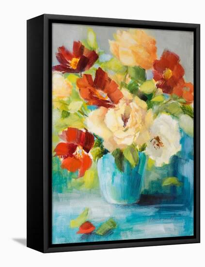 Flowers in Teal Vase 1-Lanie Loreth-Framed Stretched Canvas