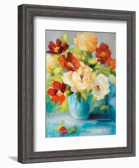 Flowers in Teal Vase 1-Lanie Loreth-Framed Art Print