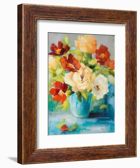 Flowers in Teal Vase 1-Lanie Loreth-Framed Art Print