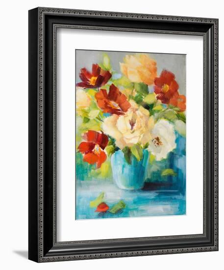 Flowers in Teal Vase 1-Lanie Loreth-Framed Art Print