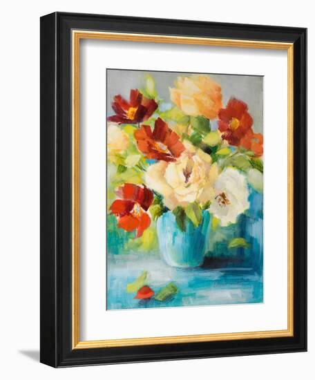 Flowers in Teal Vase 1-Lanie Loreth-Framed Art Print