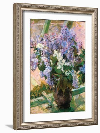 Flowers In The Window-Mary Cassatt-Framed Art Print