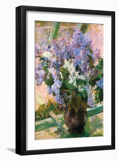 Flowers In The Window-Mary Cassatt-Framed Art Print