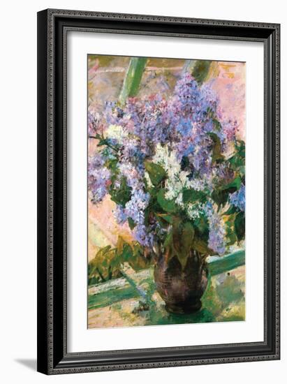 Flowers In The Window-Mary Cassatt-Framed Art Print