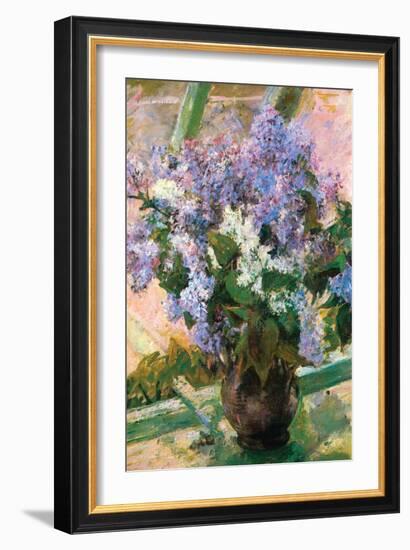 Flowers In The Window-Mary Cassatt-Framed Art Print