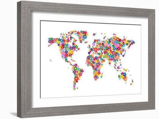 Flowers Map of the World Map-Michael Tompsett-Framed Art Print