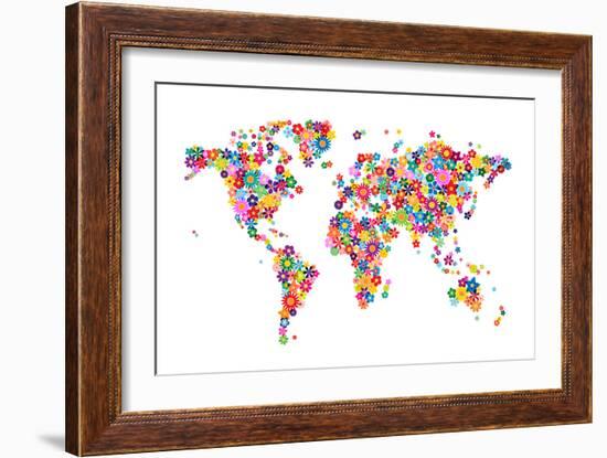 Flowers Map of the World Map-Michael Tompsett-Framed Art Print