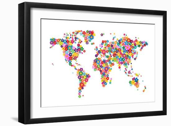 Flowers Map of the World Map-Michael Tompsett-Framed Art Print