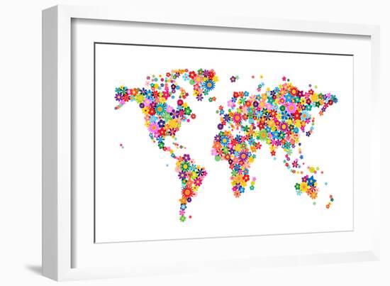 Flowers Map of the World Map-Michael Tompsett-Framed Art Print