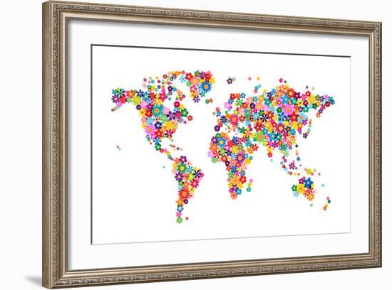 Flowers Map of the World Map-Michael Tompsett-Framed Art Print