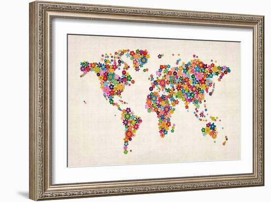 Flowers Map of the World Map-Michael Tompsett-Framed Art Print