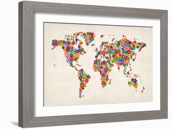 Flowers Map of the World Map-Michael Tompsett-Framed Art Print