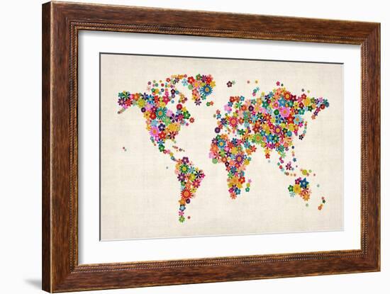 Flowers Map of the World Map-Michael Tompsett-Framed Art Print