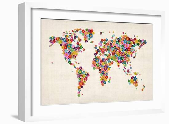 Flowers Map of the World Map-Michael Tompsett-Framed Art Print