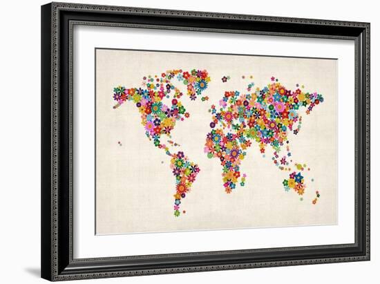 Flowers Map of the World Map-Michael Tompsett-Framed Art Print