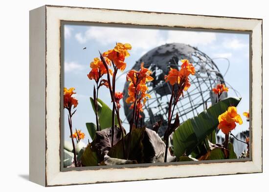 Flowers near Unisphere at World's Fair Site Queens NY-null-Framed Stretched Canvas