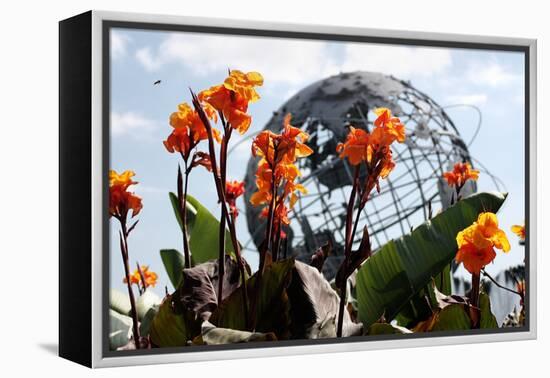 Flowers near Unisphere at World's Fair Site Queens NY-null-Framed Stretched Canvas